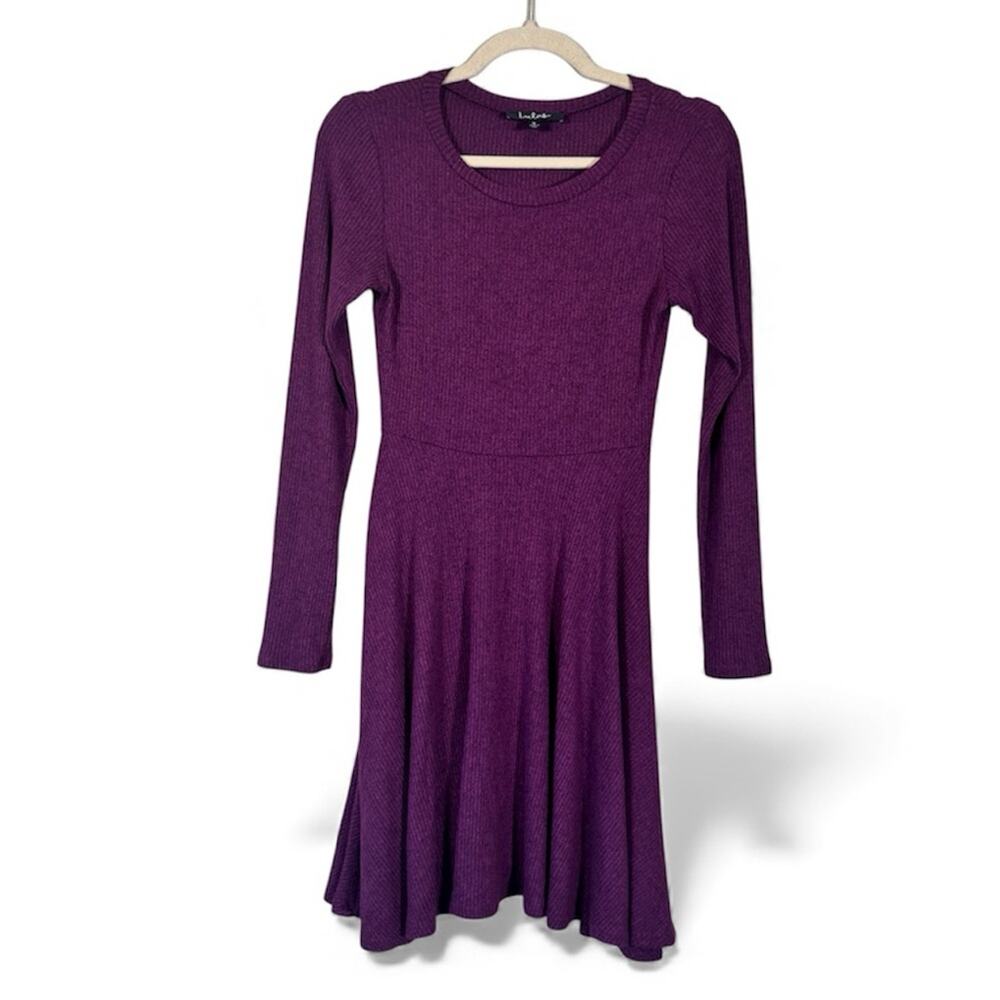Lulus Purple Waffle Knit Sweater Dress Womens S Mini Skater Fall Cozy Casual